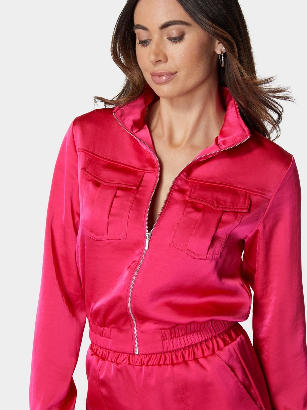 Women's Hot Pink Satin tracksuit set for sale